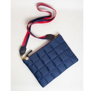 Clare V. Quilted Puffer Convertible Flat Clutch With Tabs NWT Navy